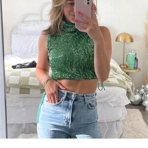 Revolve Emerald Sequin Crop Top